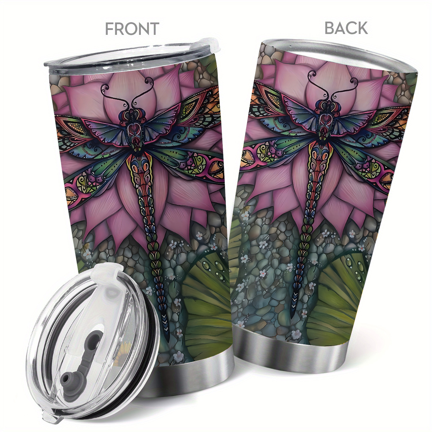 

1pc, 20oz Fantasy Dragonfly Cup Stainless Steel Tumbler, Double Wall Vacuum Insulated Travel Mug, Gifts For Parents, Relatives And Friends