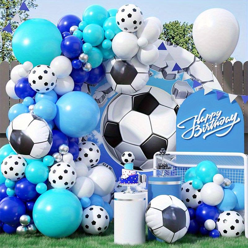 Decoraciones de cumpleaños de fútbol, suministros de fiesta de cumpleaños,  temática deportiva, fondo de feliz cumpleaños, impreso con globos de fútbol