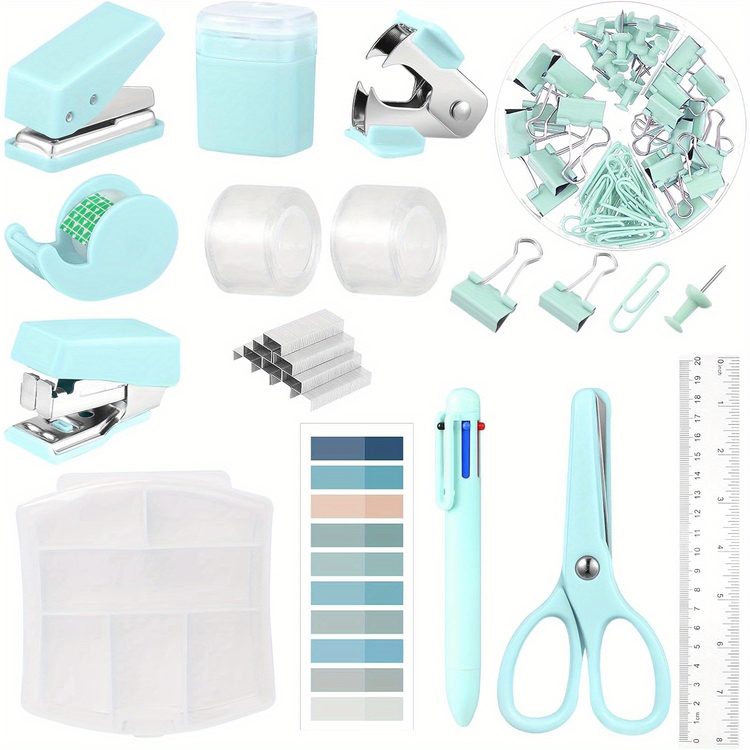 Complete Office Supplies Set - Acrylic Stapler, Tape Holder, Pen Holder,  Ballpoint Pens, Scissors, Binder, Paper Clip & Staples!