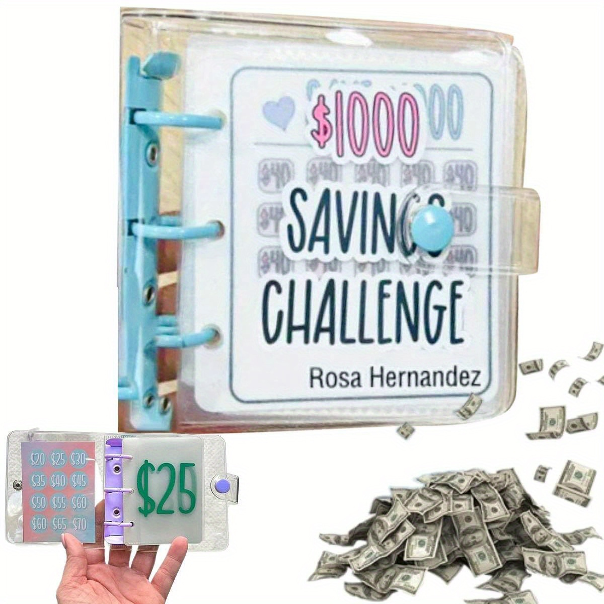 Carpeta de ahorro de 1000 desafíos, carpeta de ahorro de dinero, mini  carpeta de presupuesto con sobres para efectivo, manera fácil y divertida  de