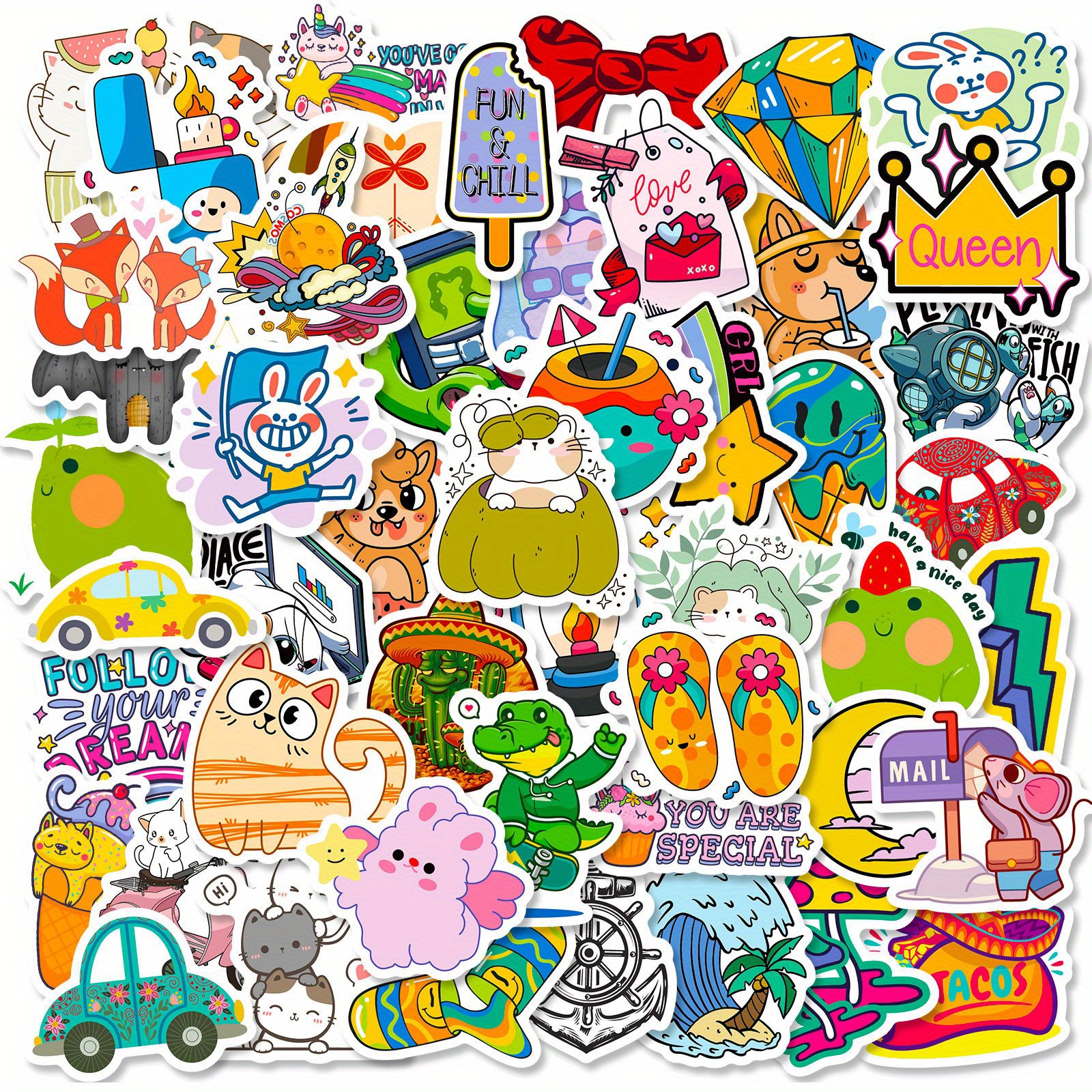 50 Pcs Funny Stickers Fun Cute Decal Sticker Mixed Graffiti
