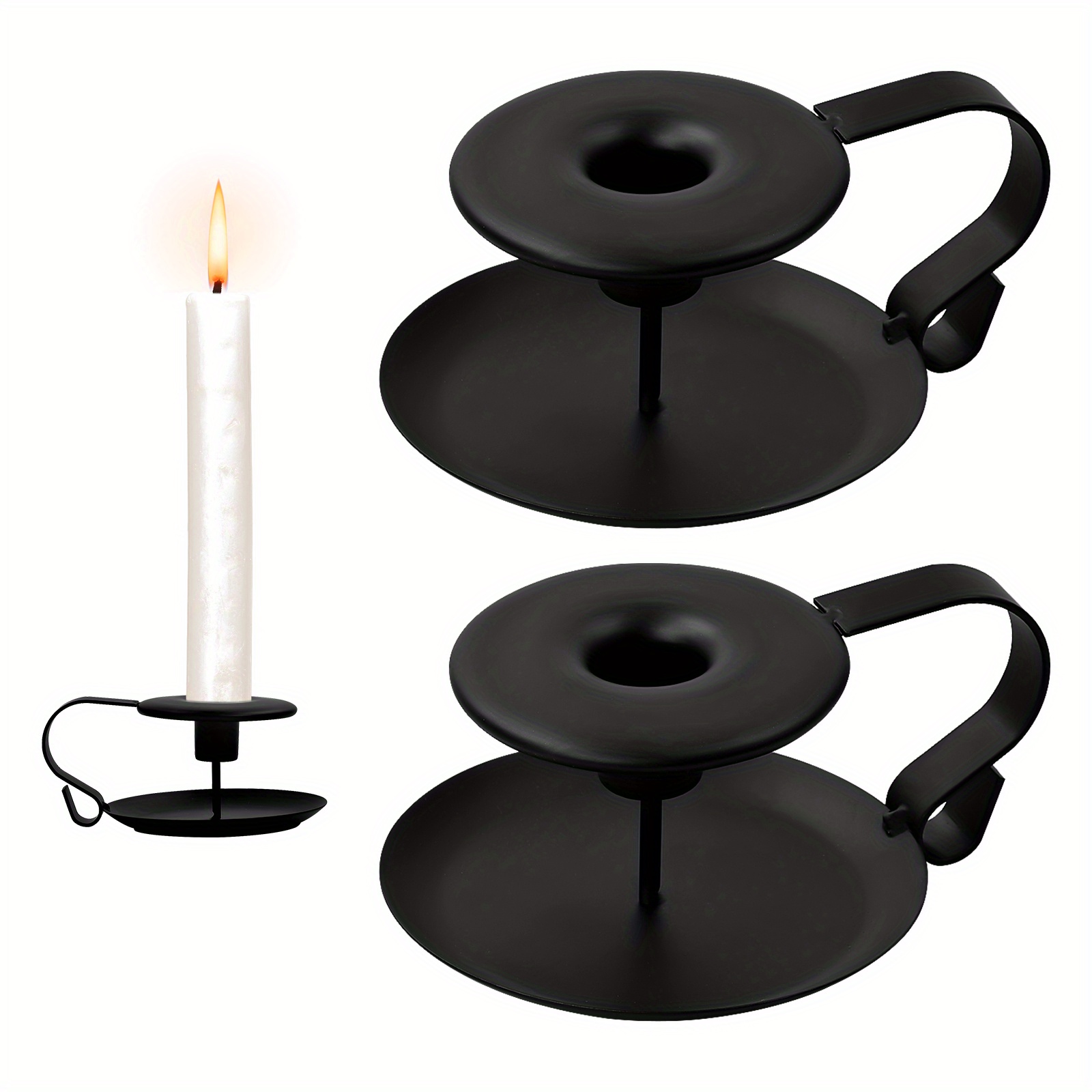 2PCS Candle Holder, Metal Candle Stick Holder with Handle Retro Iron Taper  Candle Holders Taper Candle Stick Holder Black Candlestick Holders