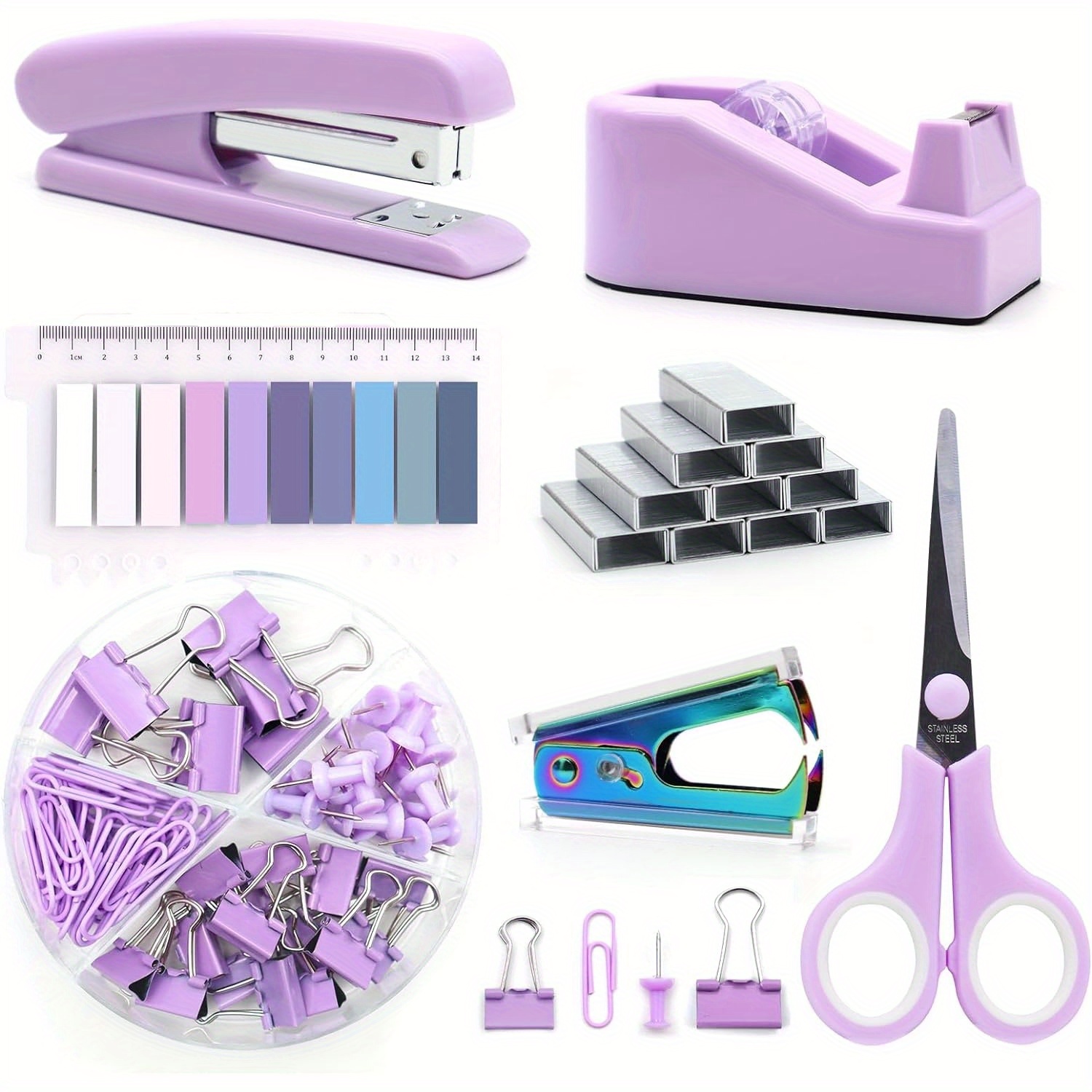 leepiya Office Supply Set 10 Set Pink Desk Accessories Set Include Stapler  Set and Tape Dispenser Lndex Tabs Staple Remover Hole Punch Scissor and