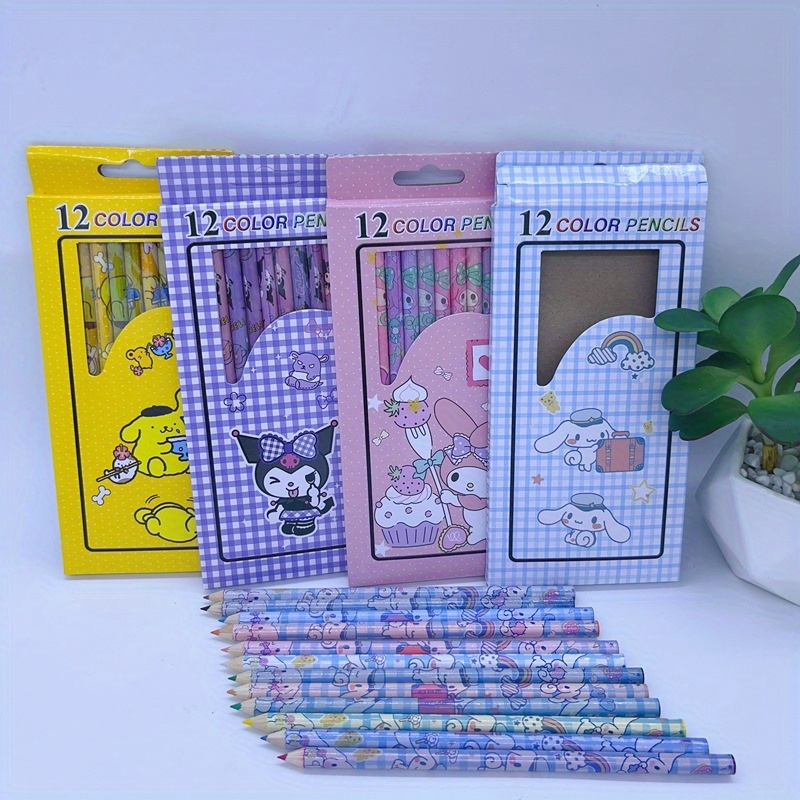 12 Pcs/set Cinnamoroll Melody Kuromi Cute Cartoon Hb Pencils, 12 Pencils &  1 Pencil Roller Stationery Box Set, Student Writing Drawing Hb Pencils  Sketch Pens, Free Shipping For New Users