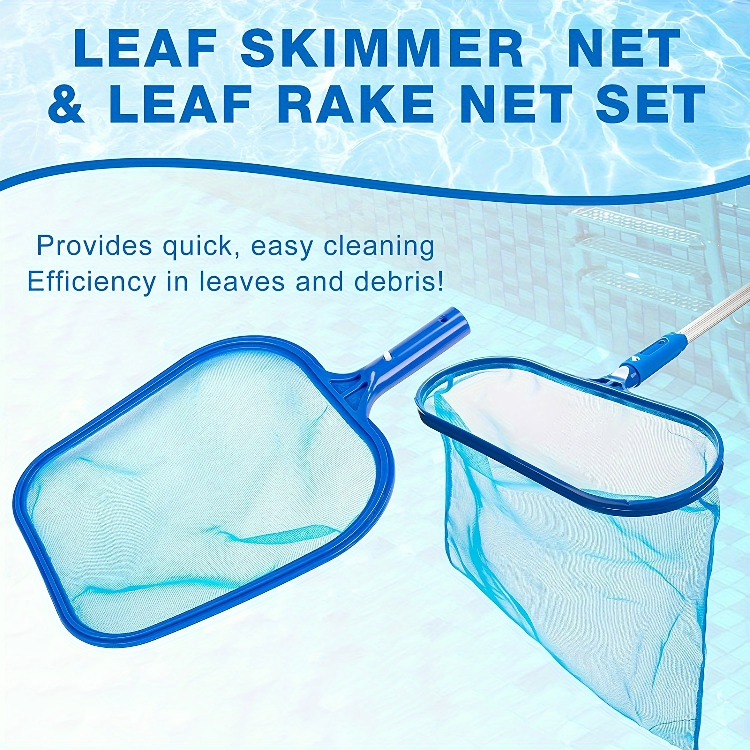 Pool Skimmer Net with Pole,Swimming Pool Net Fine Mesh with 5FT Stainless  Steel Pole,Leaf Skimmer Mesh Fast Cleaning,Easy Scoop Edge,Debris Pickup  Removal for Swimming Pool Hot Tub Spa Pond Cleaning