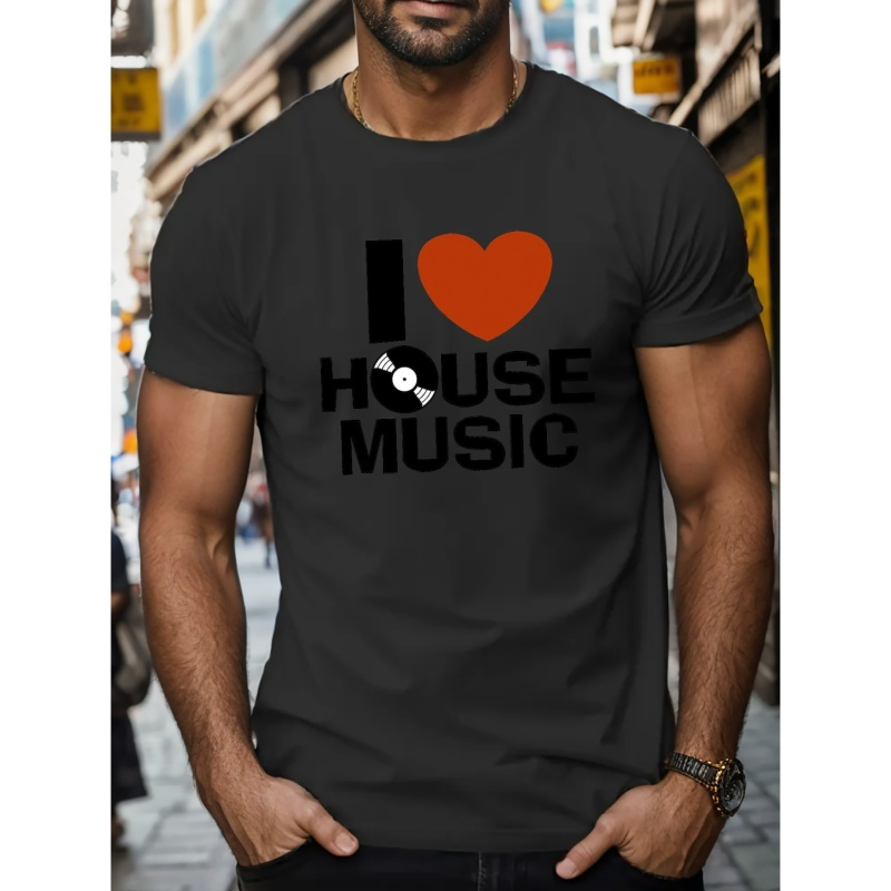

I Music Print T Shirt, Tees For Men, Casual Short Sleeve T-shirt For Summer