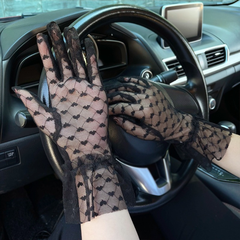 Love Heart Lace Gloves, Elegant Solid Color Thin Breathable Gloves, Summer  Sun Gloves For Women Driving