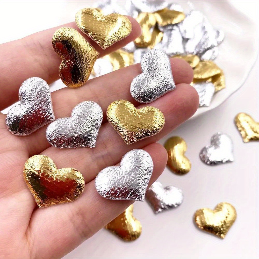 

100pcs 20mm Padded Golden Silvery Cloth Pretty Mini Heart Applique Wedding Patches Diy Hair Clip Accessories Craft Supplies