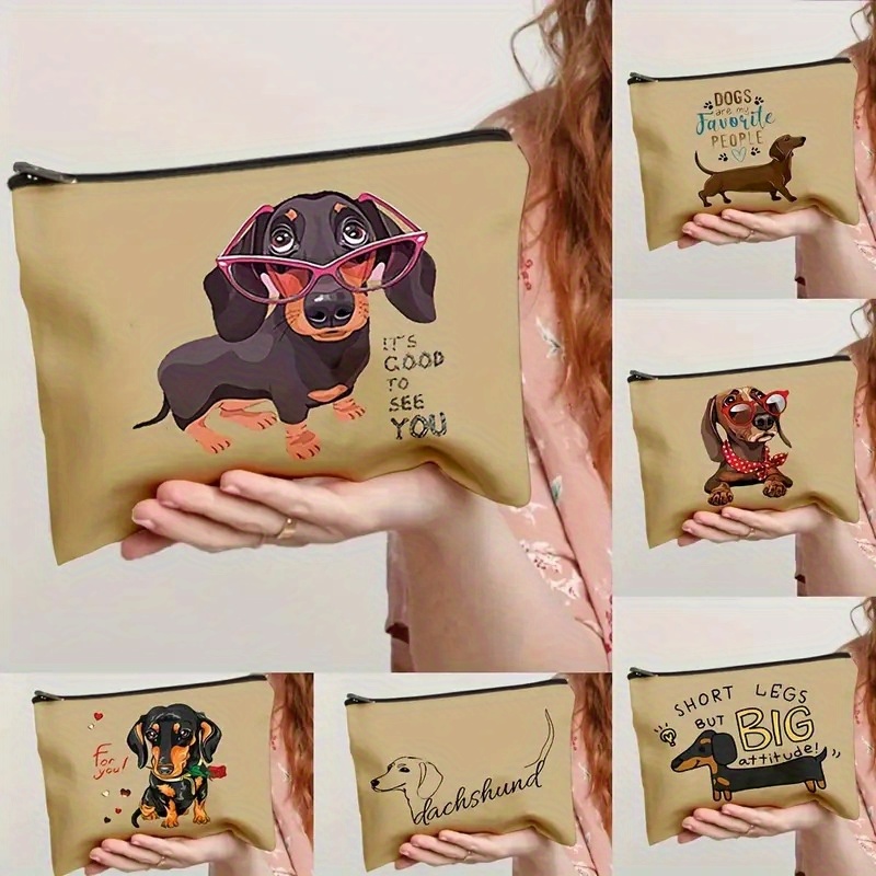 

1pcs Women's Makeup Bag Cute And Creative Dog Makeup Bag Storage Bag Linen Waterproof Zipper Bag