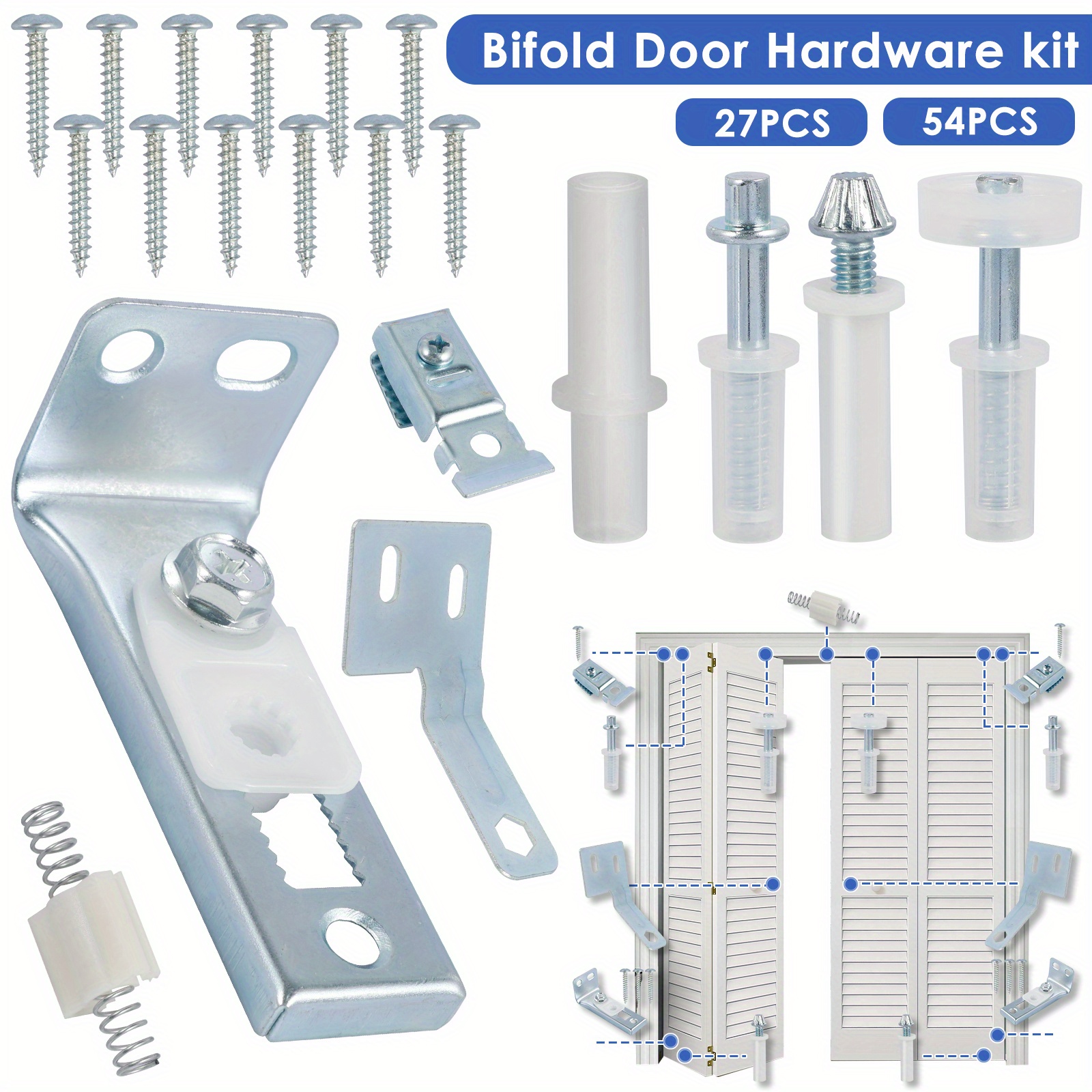 Kit de herrajes para puerta plegable, paquete de 2 piezas de repuesto de  reparación para puerta corredera de doble pliegue, puerta de armario con  riel