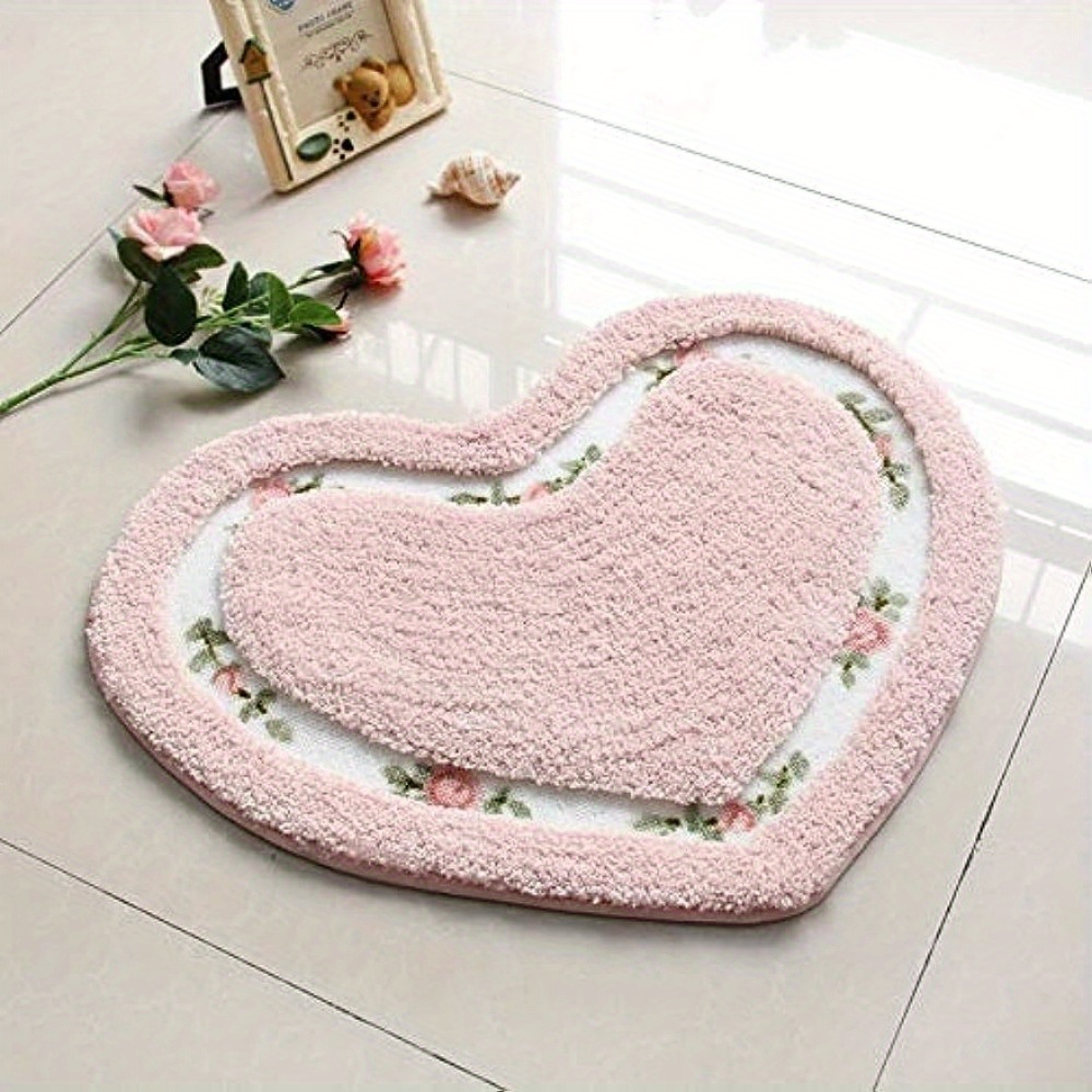 

1pc Pretty Floral Rose Heart Shape Bathroom Mat, Super Soft Shaggy Rug, Floor Decoration Carpet, Great For Bathroom, Living Room, Toilet, Hotels Supplies Eid Al-adha Mubarak