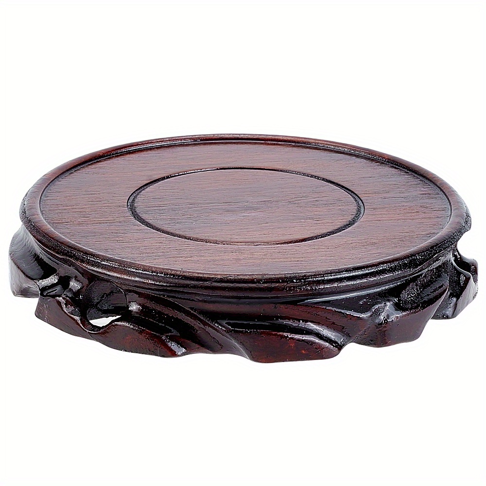 

1pc Solid Wood Display Stand Base 13.8x2.3cm Circular Pedestal Vase Display Stand Oriental Carved Wooden Pedestal For Plant Pot Gemstone Fish Tank Teapot (coconut Brown)