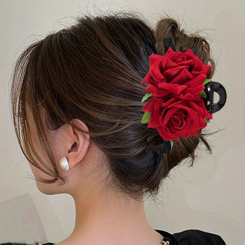 

Valentine's Day Hair Claw Clip Rose Flower Hair Grab Clip Elegant Ponytail Holder For Women And Daily Uses