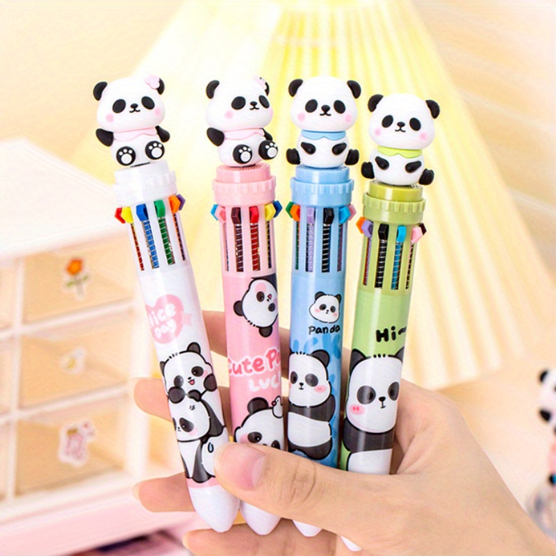 

4pcs Random Cartoon Panda Ten-color Ballpoint Pen Student Girl Heart Press Pen 10-color Pen Cute Ten-color Integrated Pen