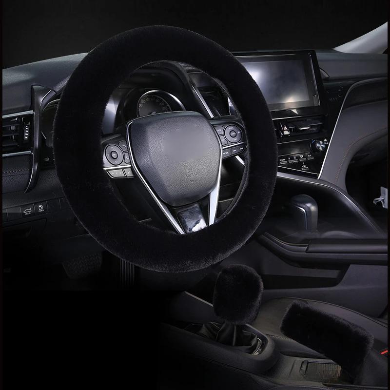 TEMU 3pcs/ Set Universal Steering-wheel Plush Car Steering Wheel Covers, Winter Faux Fur Hand Brake And Gear Cover, Car Accessories