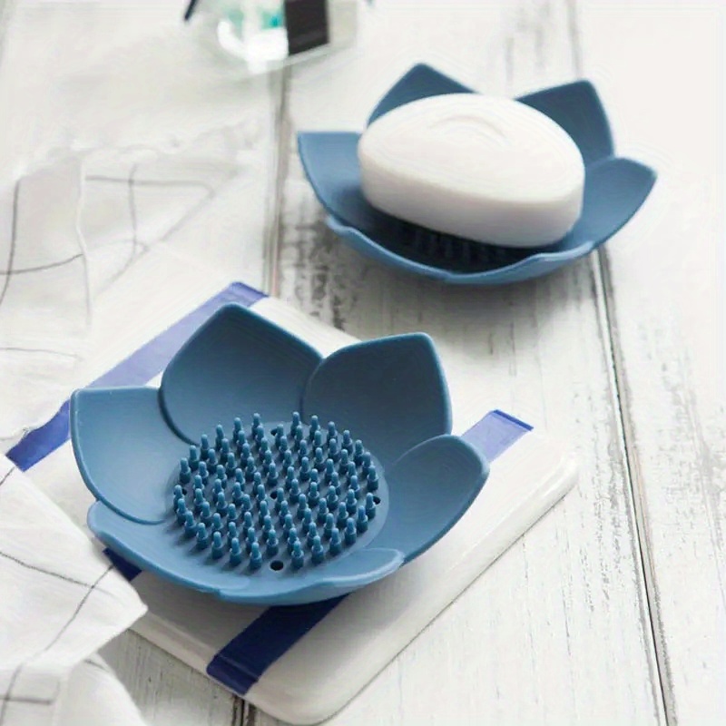 

1pc Lotus Shape Soap Box, Non Slip Portable Silicone Soap Dish For Water Drainage, Solid Color Drainage Soap Dish, Bathroom Accessories
