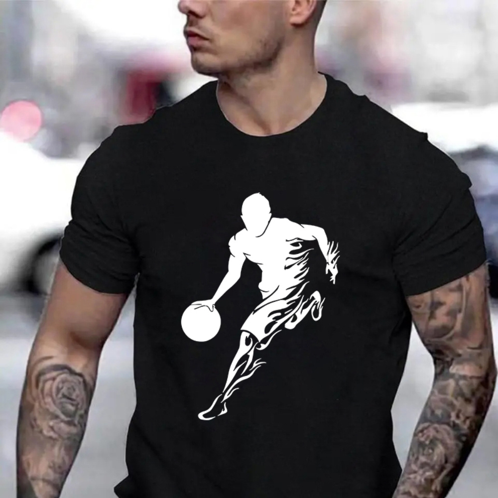 

Basketball Player Graphic Print Men's Creative Top, Casual Short Sleeve Crew Neck T-shirt, Men's Clothing For Summer Outdoor