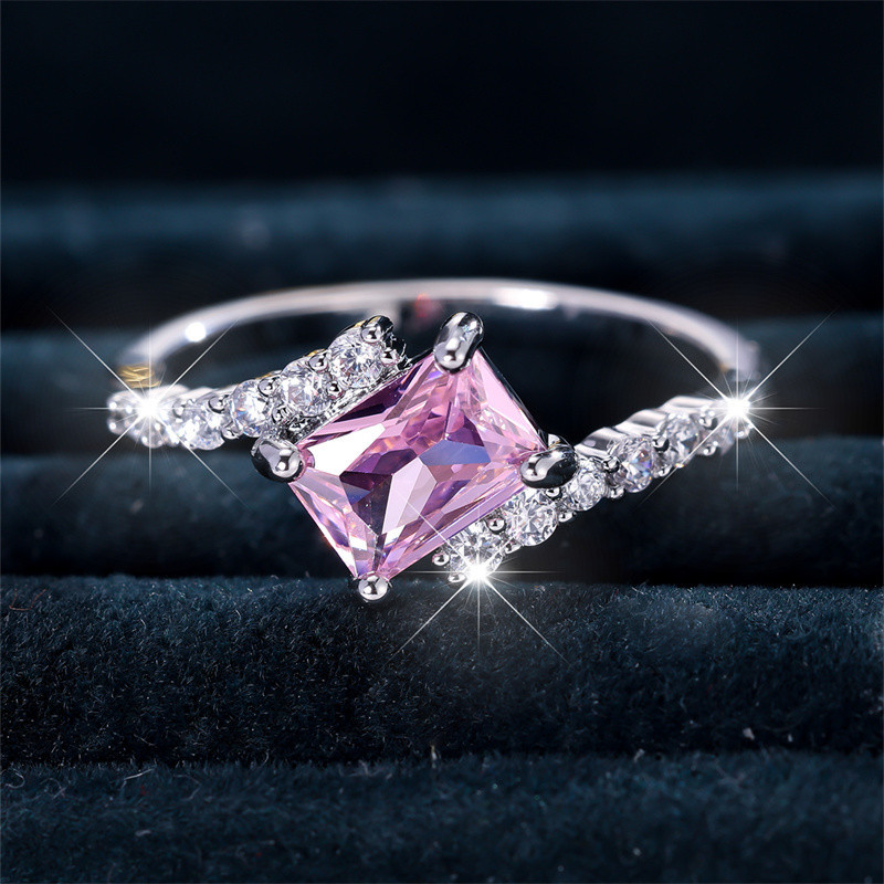 Pink Zirconia Engagement Ring with Golden Tone Band