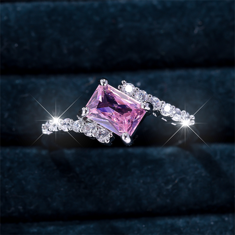 Pink Zirconia Engagement Ring with Golden Tone Band