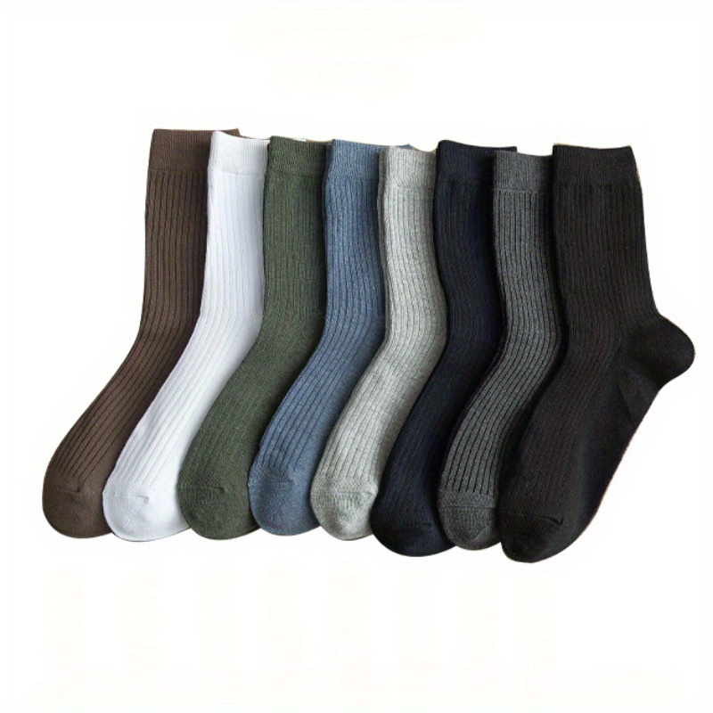 Men's Solid Crew Socks Breathable Comfy Casual Unisex Socks