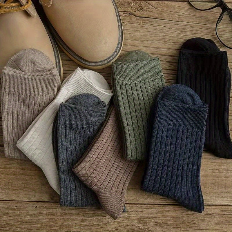 Men's Solid Crew Socks Breathable Comfy Casual Unisex Socks