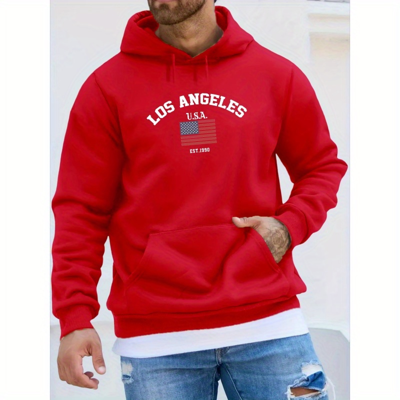 

Sweatshirt à capuche imprimé Los Angeles, des sweats cool pour hommes, pull décontracté à capuche pour hommes avec poche kangourou, style urbain pour l'hiver et l'automne, comme cadeaux