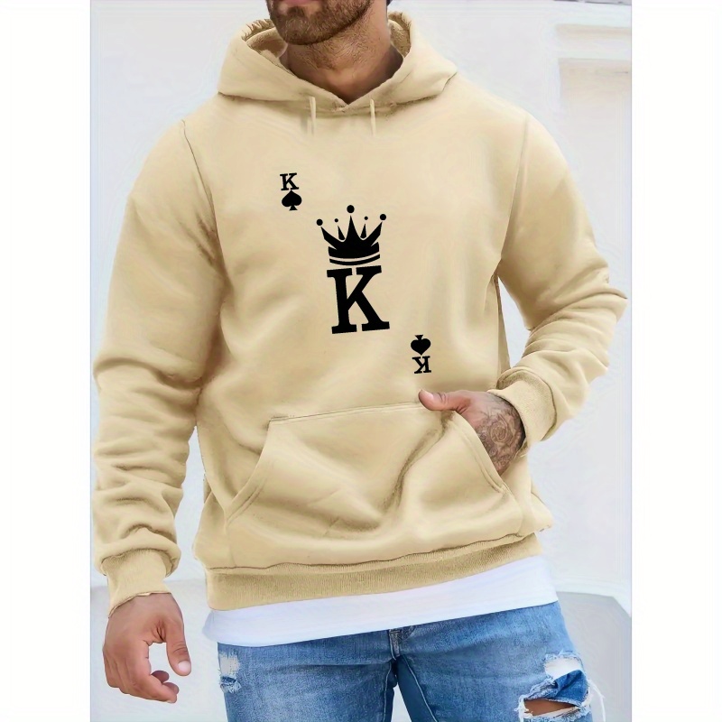 

Crown Print Men's Pullover Long Sleeve Hooded Sweatshirt Pattern Loose Casual Top For Autumn Winter Men's Clothing As Gifts