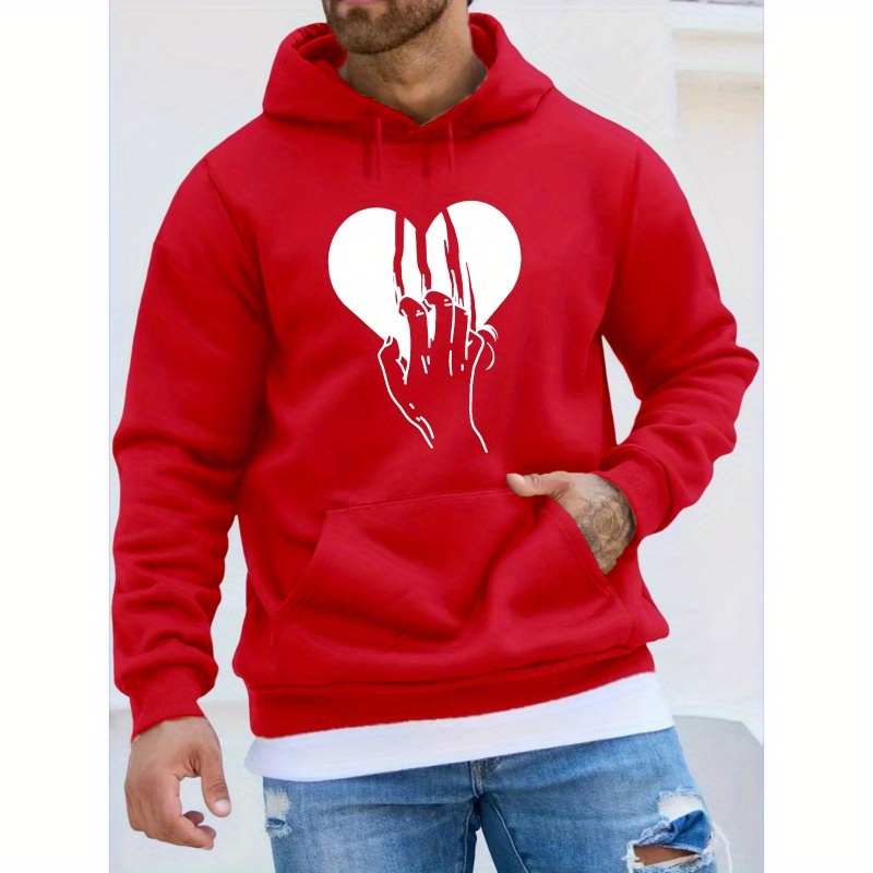 

Love Heart Pattern Print Hooded Sweatshirt, Comfy Hoodies, Fashion Casual Tops For Spring Autumn, Men's Clothing