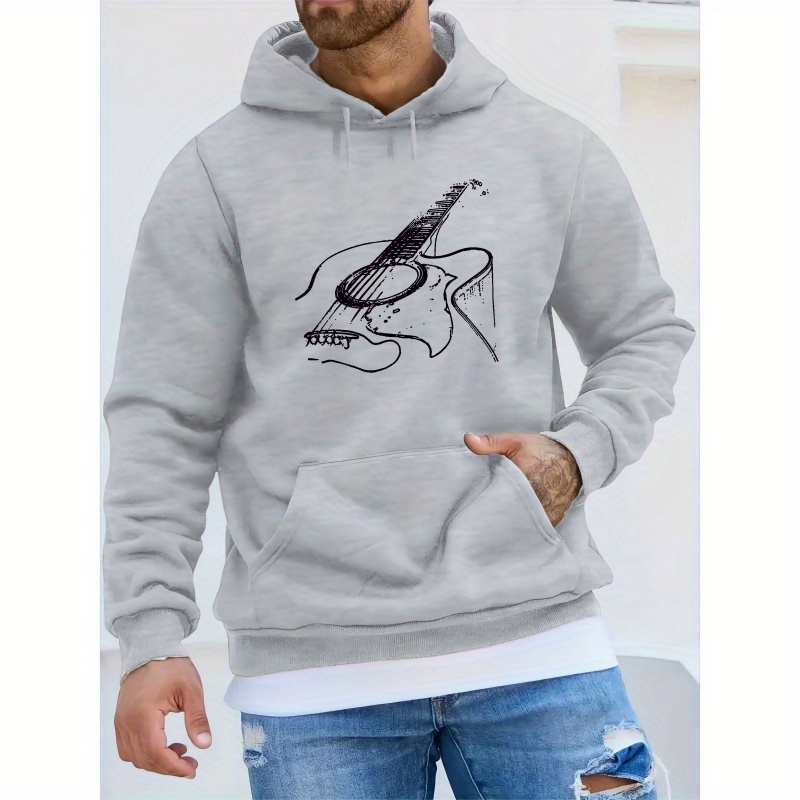 

Guitar Pattern Print Hooded Sweatshirt, Comfy Hoodies, Fashion Casual Tops For Spring Autumn, Men's Clothing