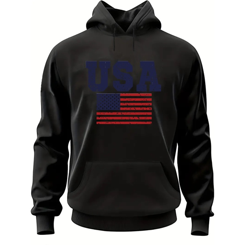 

Usa American Pattern Print Hooded Sweatshirt, Comfy Hoodies, Fashion Casual Tops For Spring Autumn, Men's Clothing