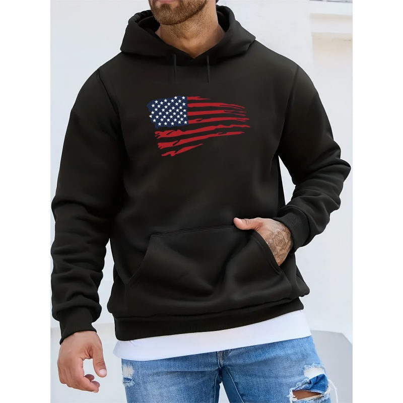 

American Flag Print Hoodie, Cool Hoodies For Men, Men's Casual Pullover Hooded Sweatshirt With Kangaroo Pocket Streetwear For Winter Fall, As Gifts