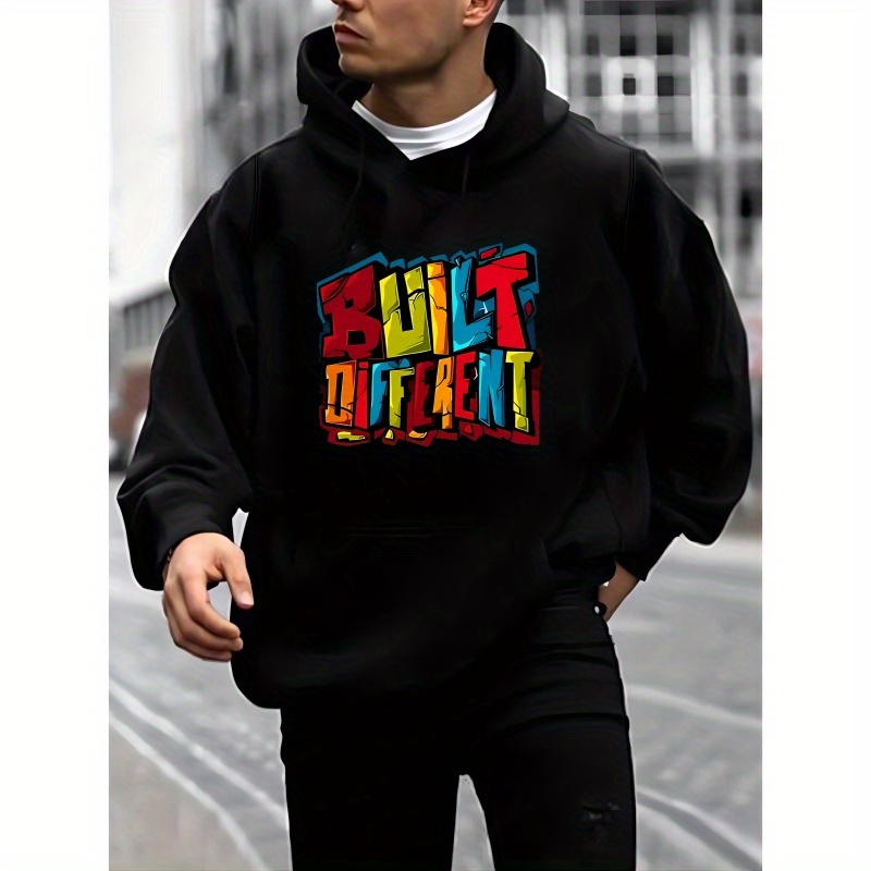 

Colorful Letter Print Kangaroo Pocket Hoodie, Casual Long Sleeve Hoodies Pullover Sweatshirt, Men's Clothing, For Fall Winter