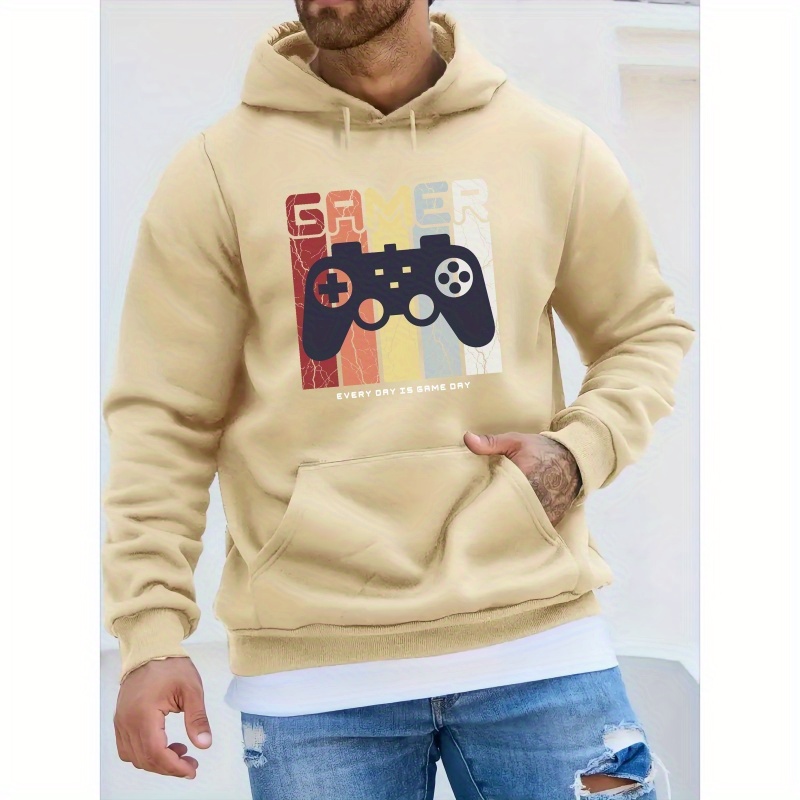 

Gamepad Print Men's Pullover Round Neck Long Sleeve Hooded Sweatshirt Pattern Loose Casual Top For Autumn Winter Men's Clothing As Gifts