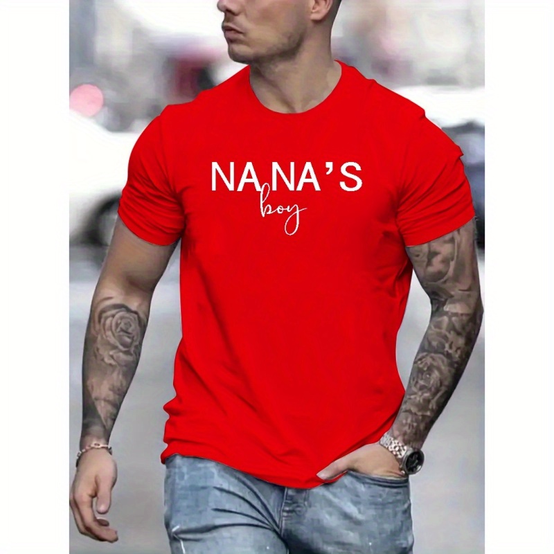 

nana's Boy" Letters Print Casual Crew Neck Short Sleeves For Men, Quick-drying Comfy Casual Summer T-shirt For Daily Wear Work Out And Vacation Resorts
