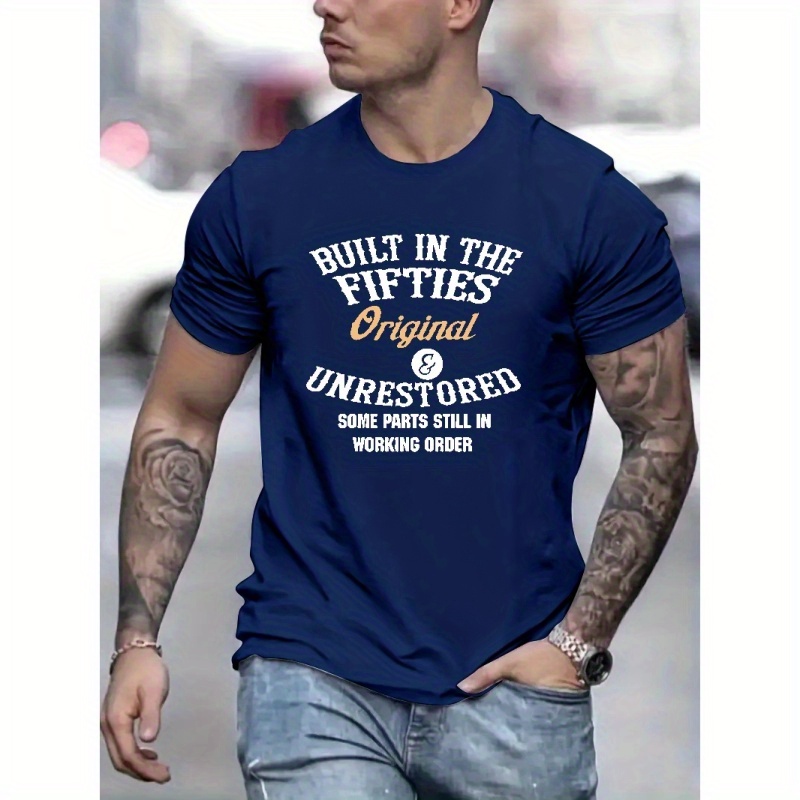 

Built In The Fifties Print T Shirt, Tees For Men, Casual Short Sleeve T-shirt For Summer