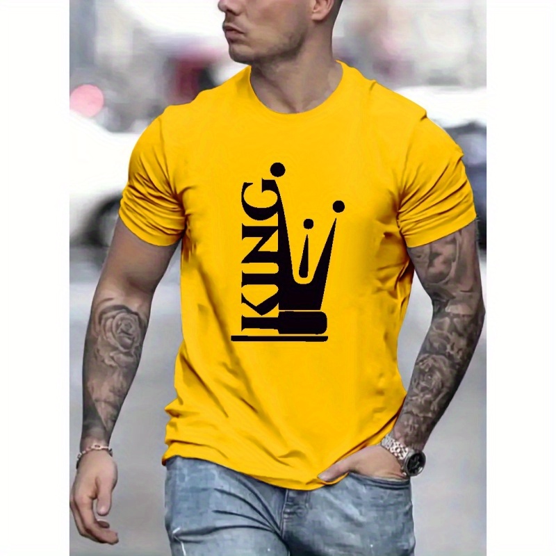 

king" Creative Alphabet Print Casual Crew Neck Short Sleeves For Men, Quick-drying Comfy Casual Summer T-shirt For Daily Wear Work Out And Vacation Resorts