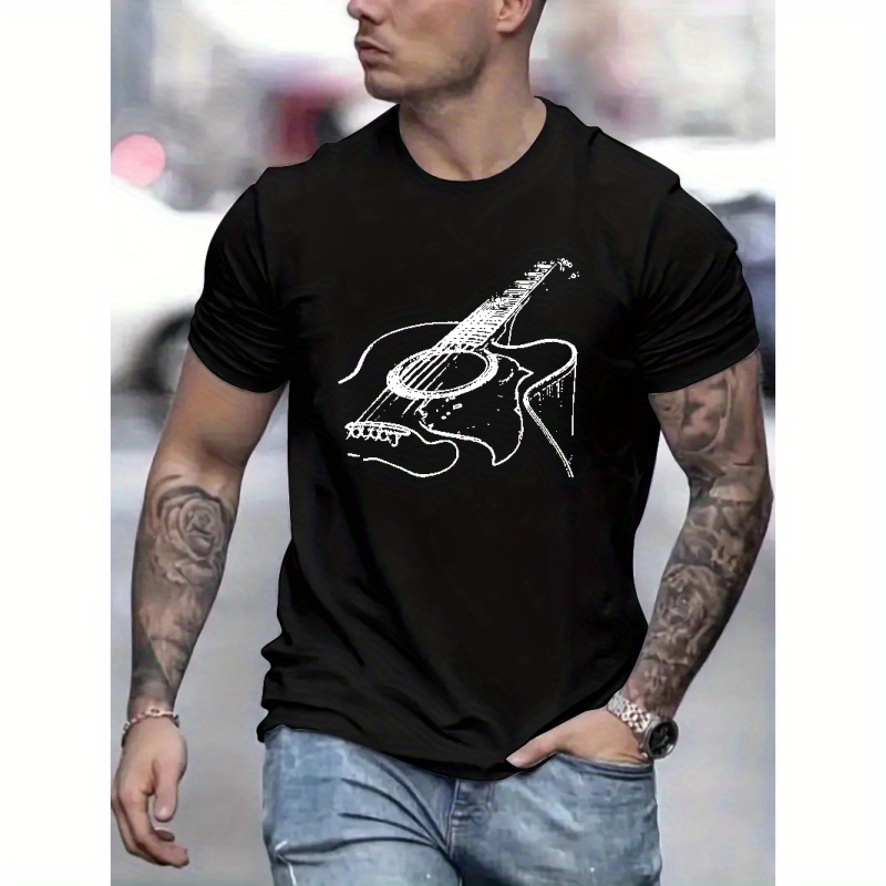 

Guitar Print T Shirt, Tees For Men, Casual Short Sleeve T-shirt For Summer