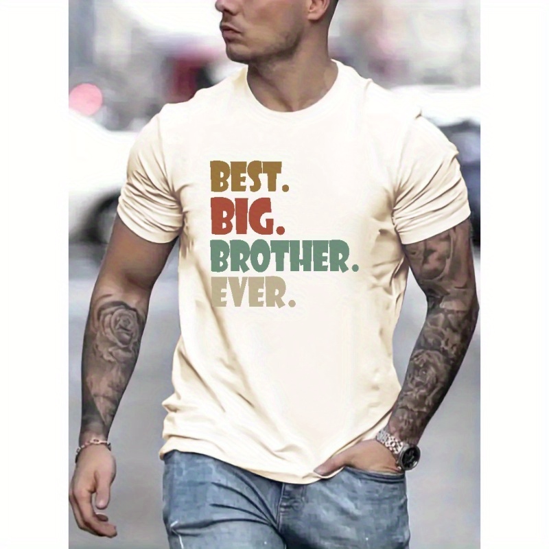 

Best Big Brother Ever Print, Men's Novel Graphic Design T-shirt, Casual Comfy Tees For Summer, Men's Clothing Tops For Daily Activities