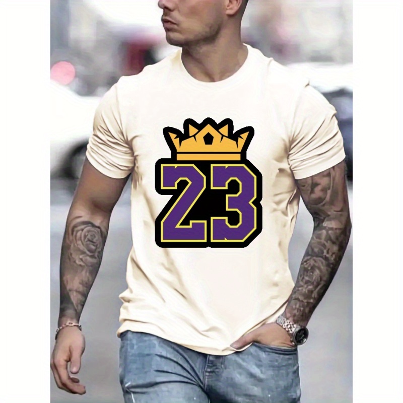 

'23' Print T-shirt, Men's Casual Street Style Stretch Round Neck Tee Shirt For Spring Summer