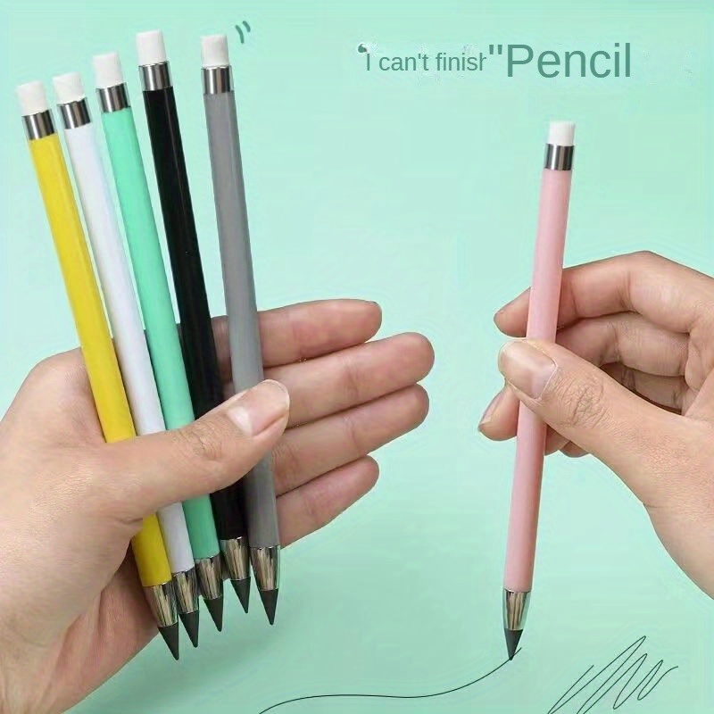 

6pcs/pack New Eternal Pencil, Black Technology That Can Never Be Written Off, Macaron Color, Does Not Need To Be Sharpened And Is Not Easy To Break, Pencil With Animal Stickers