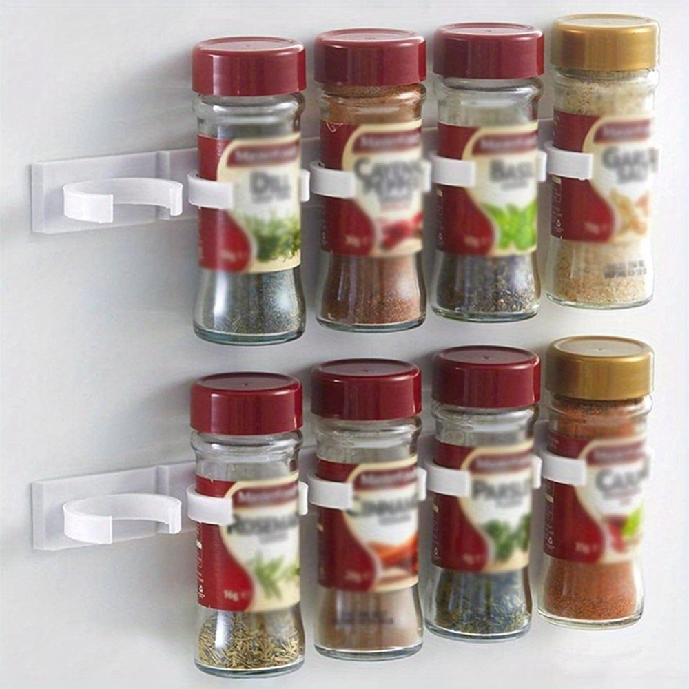 

1/2/4pcs Spice Rack, Wall-mounted Adhesive Seasoning Bottles Holder, Punching-free Spice Jars Storage Organizer, For Kitchen Cabinet Door, Kitchen Organizers And Storage, Kitchen Accessories