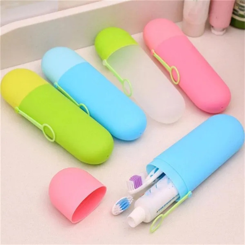 

Candy-colored Portable Travel Toothbrush And Toothpaste Holders With Hat Box Design - 7.87" Long Bathroom Storage Cups, Ideal For Home And Outdoor Use