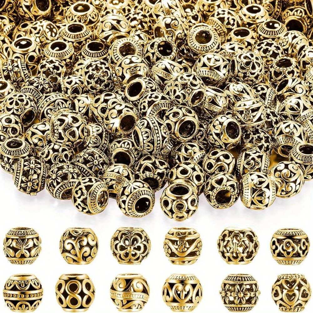 

12pcs Antique Golden Tone Alloy Spacer Beads, 10mm Mixed Designs, For Diy Jewelry Making Beaded Bracelet Necklace Crafts Accessories