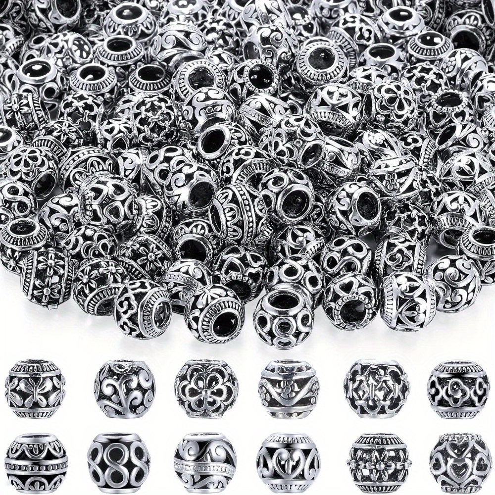 

12pcs 10mm Vintage Silvery Tone Alloy Spacer Loose Beads For Jewelry Making Diy Fashion Special Bracelet Necklace Handmade Craft Supplies