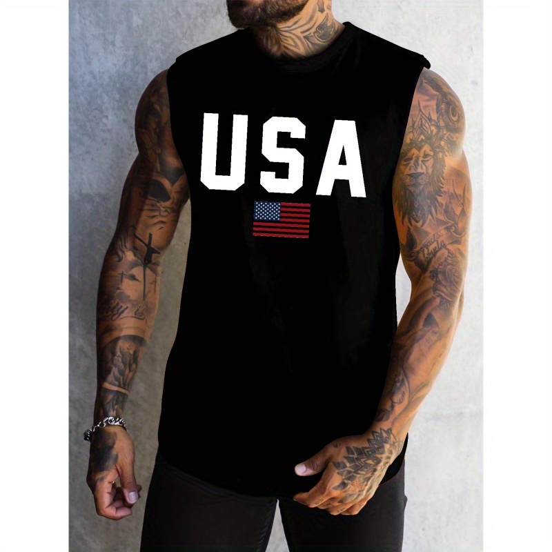 

Men's Usa Print Summer Men's Quick Dry Moisture-wicking Breathable Tank Tops Athletic Gym Bodybuilding Sports Sleeveless Shirts For Workout Running Training Men's Clothing