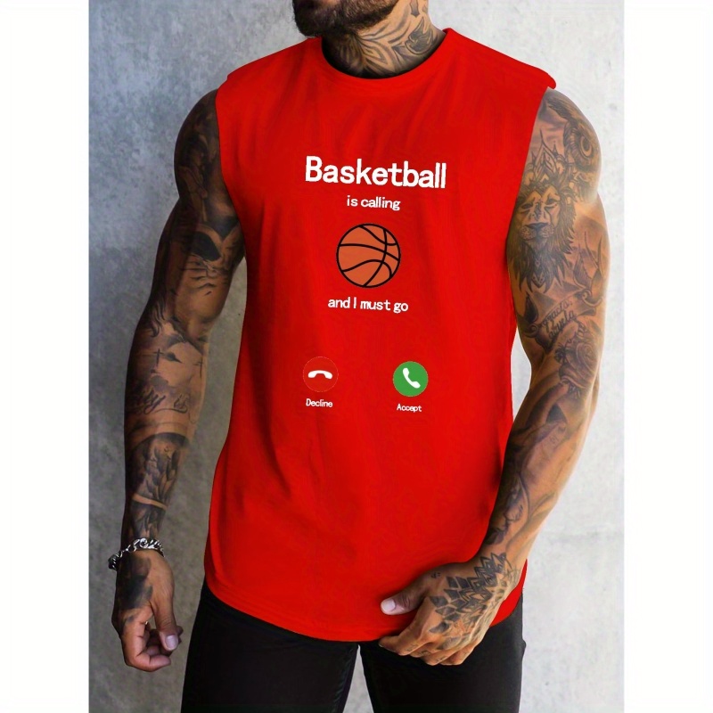 

Men's Basketball Print Summer Men's Quick Dry Moisture-wicking Breathable Tank Tops Athletic Gym Bodybuilding Sports Sleeveless Shirts For Workout Running Training Men's Clothing