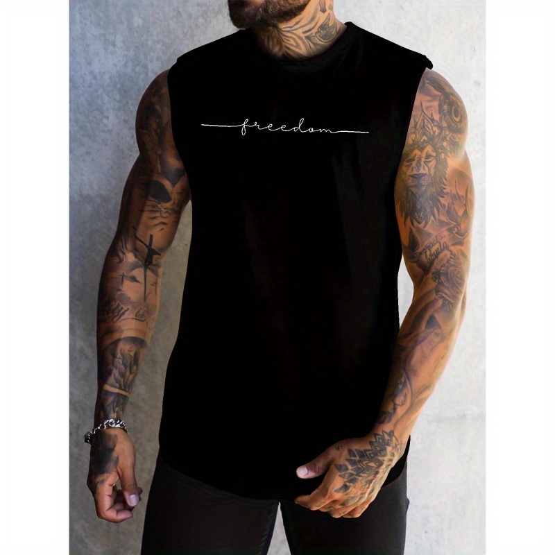 

Men's Letter Print Summer Men's Quick Dry Moisture-wicking Breathable Tank Tops Athletic Gym Bodybuilding Sports Sleeveless Shirts For Workout Running Training Men's Clothing