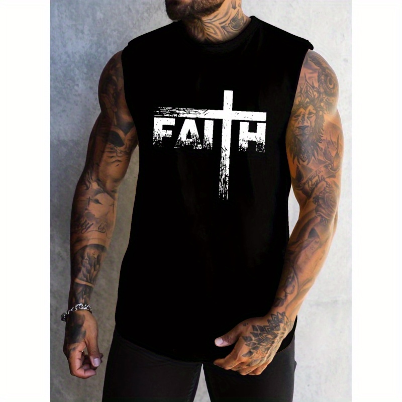 

Faith Print Men's Quick Dry Moisture-wicking Breathable Tank Tops Athletic Gym Bodybuilding Sports Sleeveless Shirts For Workout Running Training Men’s Clothing