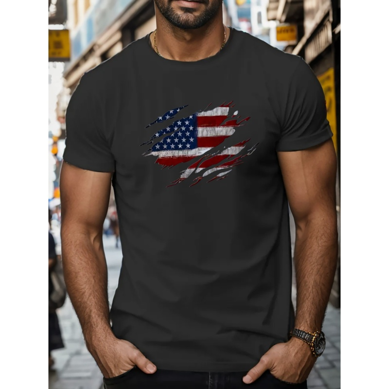 

American Flag Print T Shirt, Tees For Men, Casual Short Sleeve T-shirt For Summer