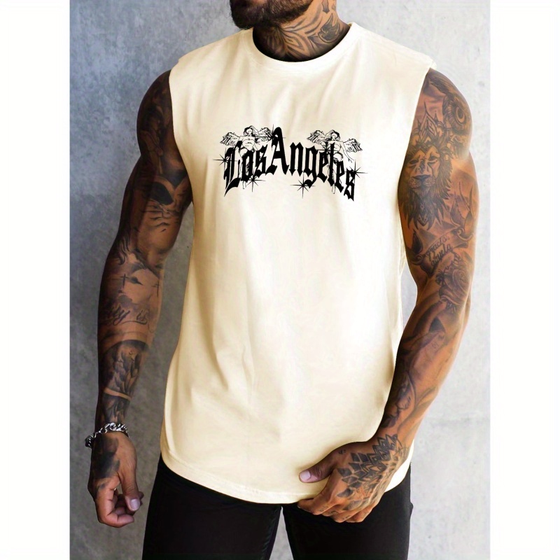 

Los Angeles Print Men's Quick Dry Moisture-wicking Breathable Tank Tops Athletic Gym Bodybuilding Sports Sleeveless Shirts For Workout Running Training Men's Clothing